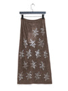 SWAYING 2025 Fall/Winter Collection: Beaded Alpaca Wool Sweater/Skirt Set SW-SW-SW25AW3B05C2S2-HZ (Floral, Gray-Brown) Skirt (SW25AW1T07C1S4)